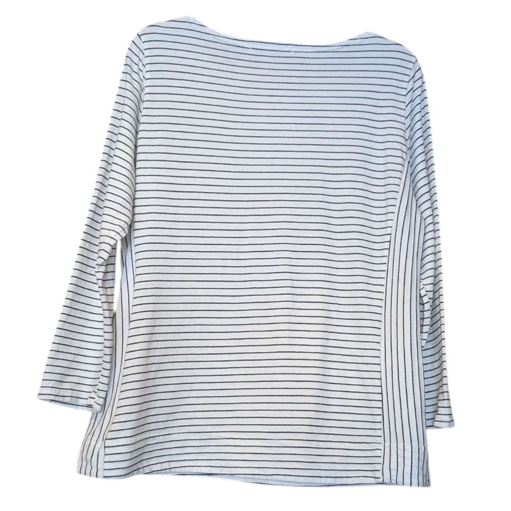Cut Loose Vertical And Horizontal Black And White Stripe Boatneck 3/4 Sleeve Tee - Picture 6 of 9
